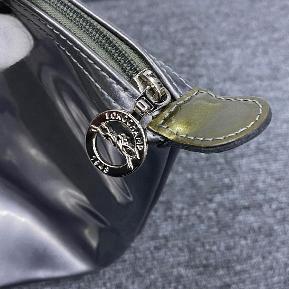 Longchamp Le Pliage Metallic Silver with green accent Elegant Tote Bag - Picture 12 of 14